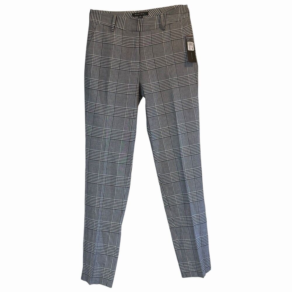 Plaid Slim Fit Trousers Tailored Mid Rise Minimalist Size 0 Gray Officewear - Picture 1 of 16
